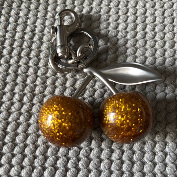 Gold Resin Glitter Cherries Polished Silver Hardware Purse / Bag/ Keychain Charm - Picture 3 of 6
